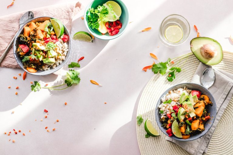 healthy food on a table seeen from above